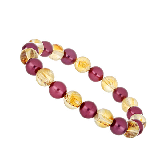 Pulseira com Pérola de Água Doce Roxo e Citrino de Ural