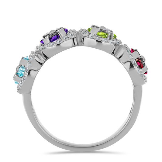 Anel de Prata com Ametista de Marrocos e Peridoto de Changbai Contraste: Cabeca de Veado (800)