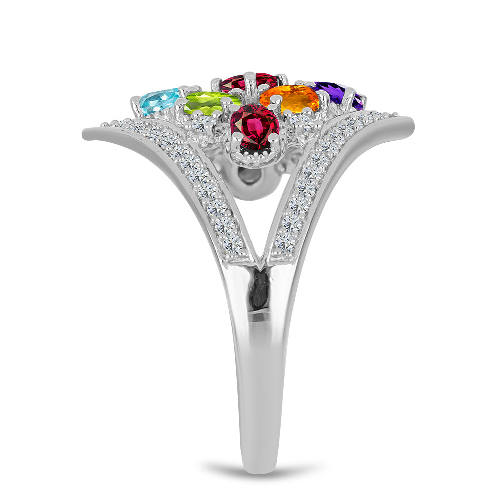 Anel de Prata com Ametista de Marrocos e Peridoto de Changbai Contraste: Cabeca de Veado (800)