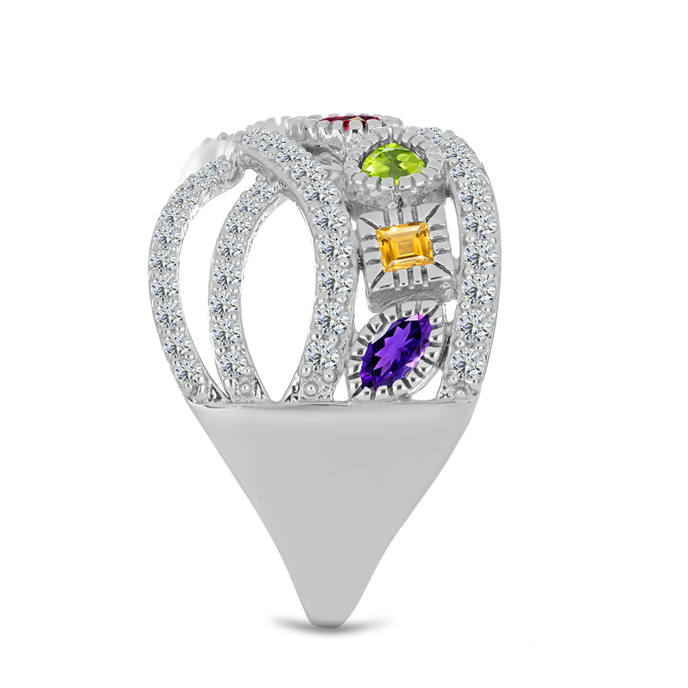 Anel de Prata com Ametista de Marrocos e Peridoto de Changbai Contraste: Cabeca de Veado (800)