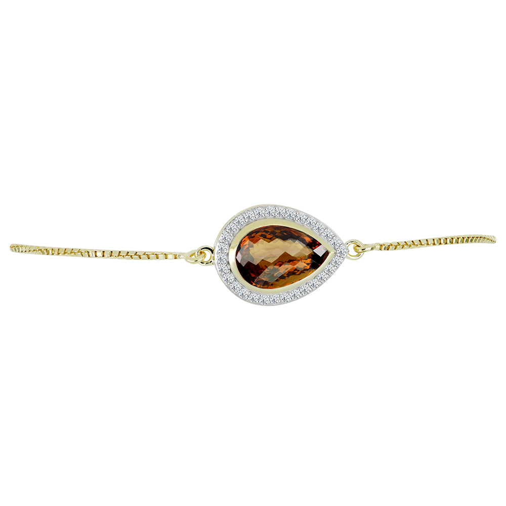 Pulseira de Prata com Banho de Ouro com Quartzo Cognac e Topázio Branco Contraste: Cabeca de Veado (800)