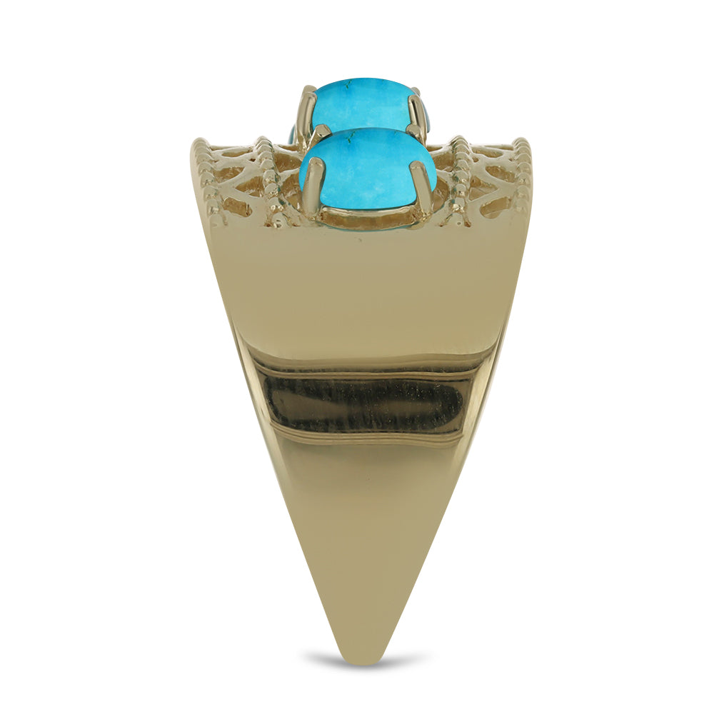 Anel de Prata com Banho de Ouro com Turquesa Bela Adormecida Contraste: Cabeca de Veado (800)