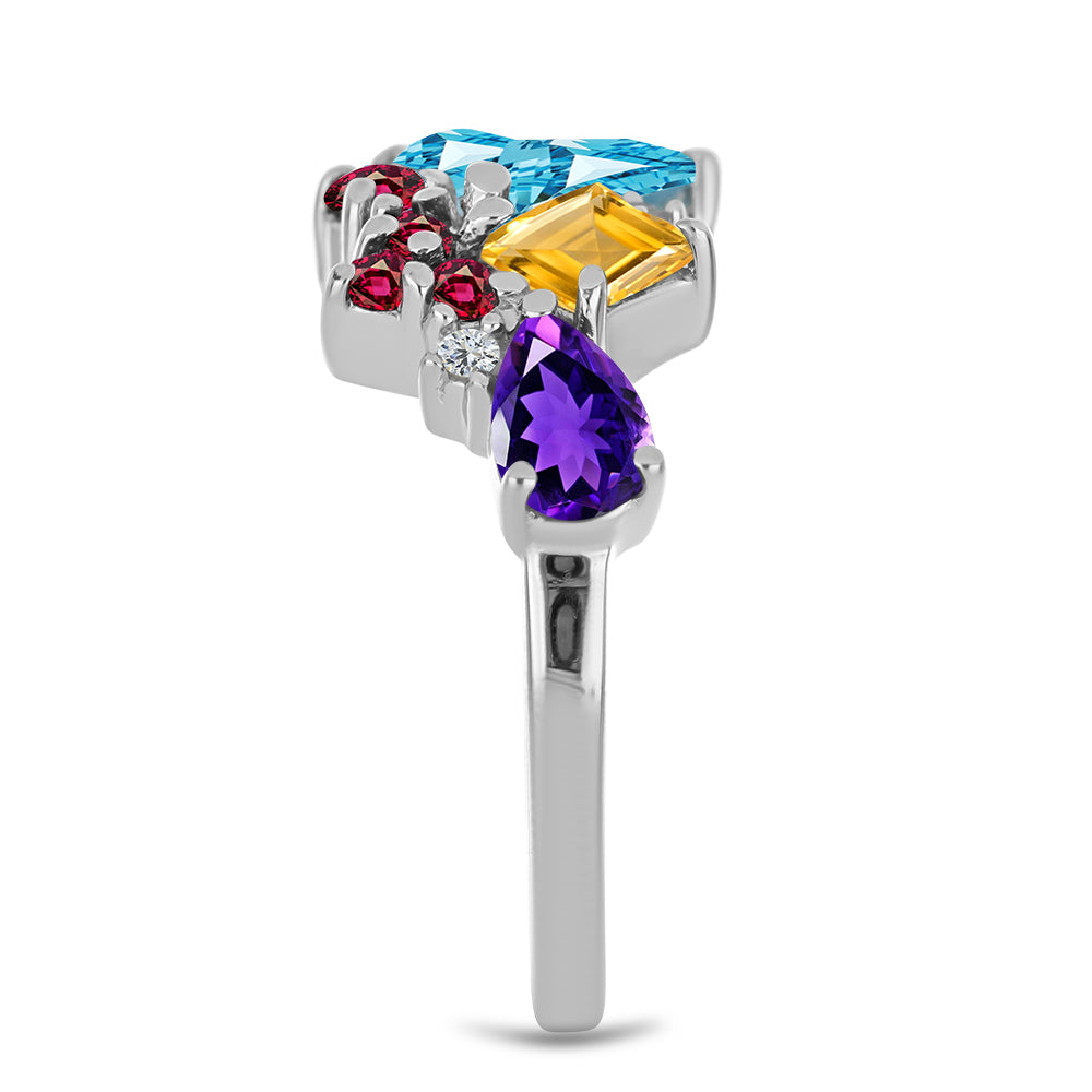 Anel de Prata com Ametista de Marrocos e Citrino Dourado do Rio Grande Contraste: Cabeca de Veado (800)