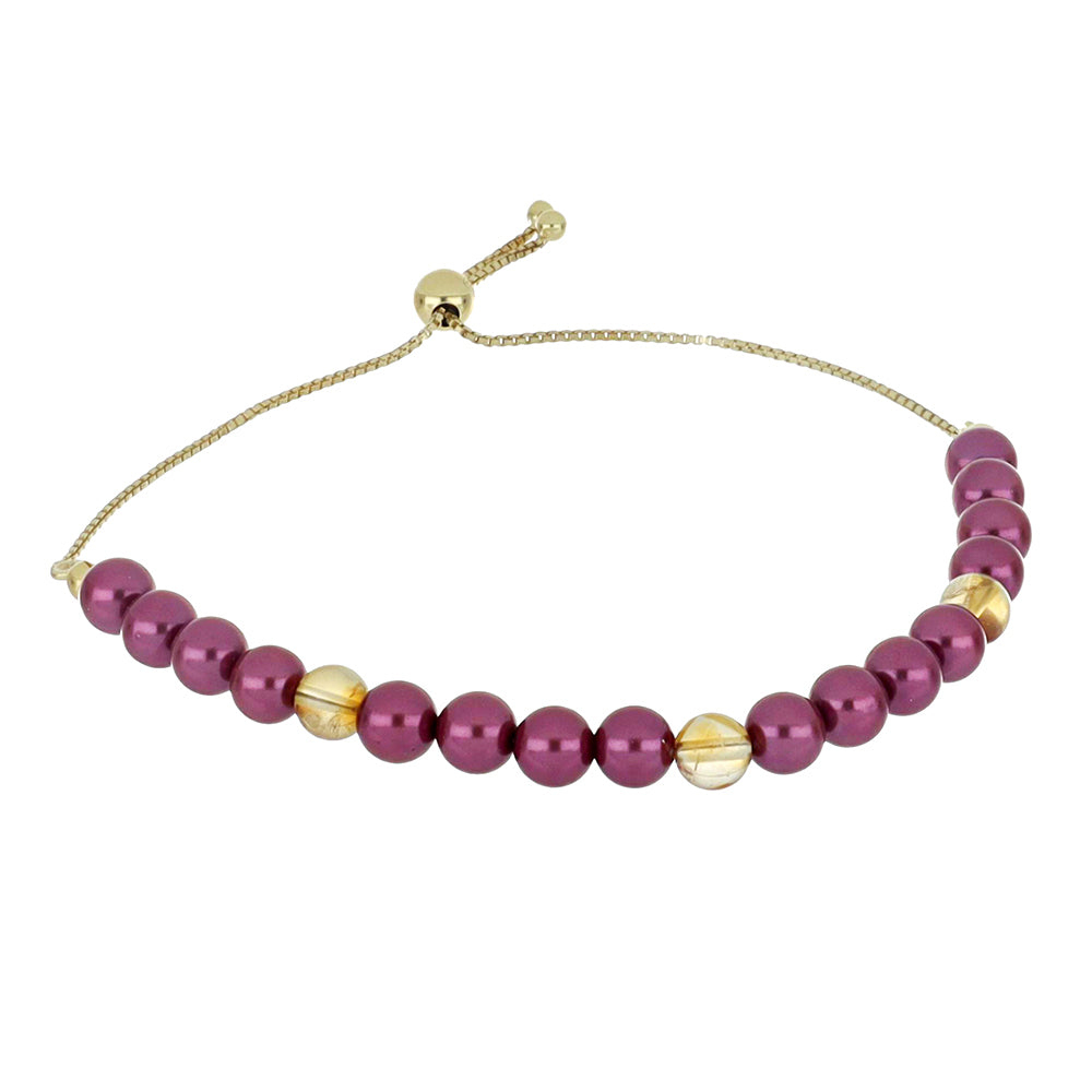 Pulseira de Prata com Banho de Ouro com Pérola de Água Doce Roxo e Citrino de Ural