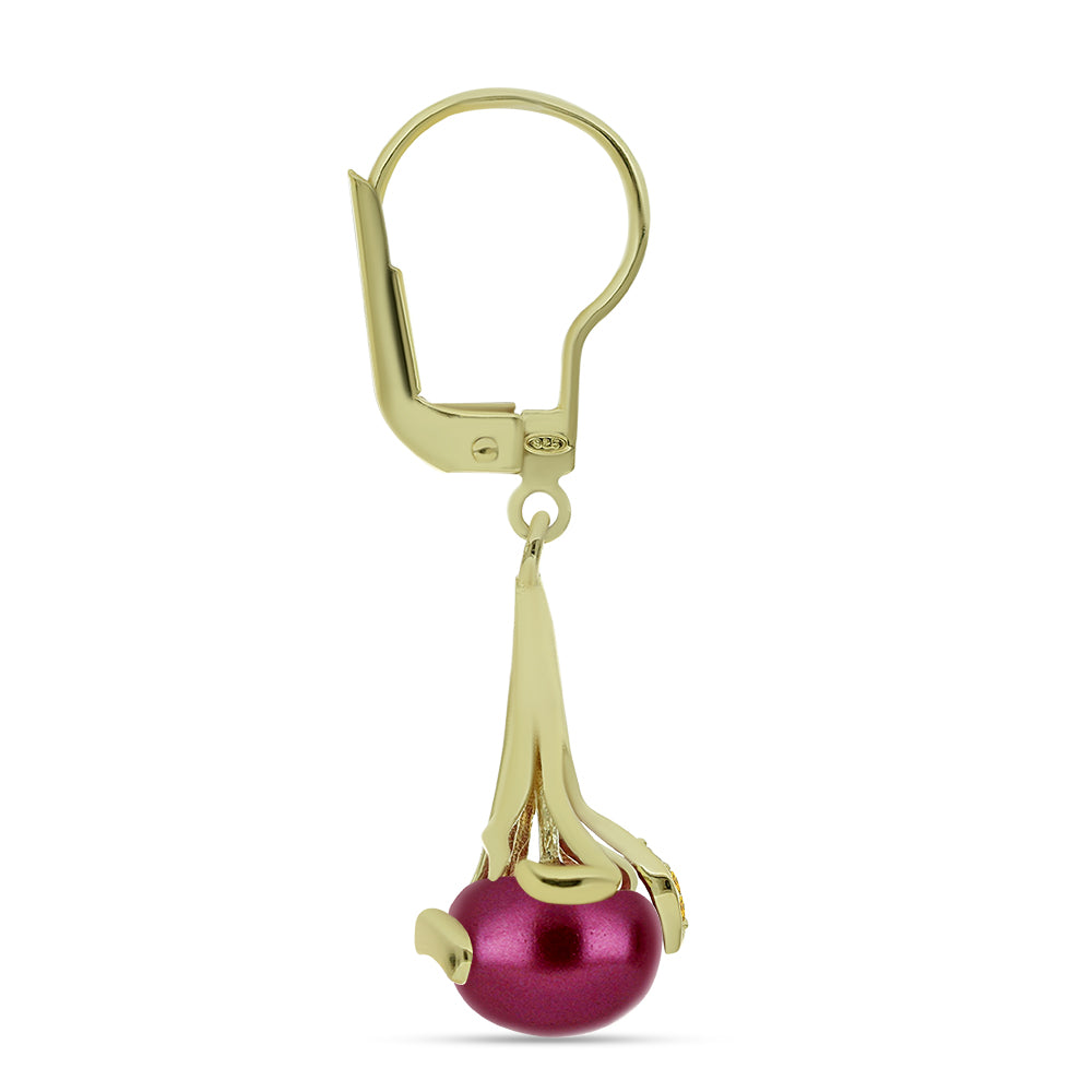 Brincos de Prata com Banho de Ouro com Pérola de Água Doce Roxo e Citrino de Ural