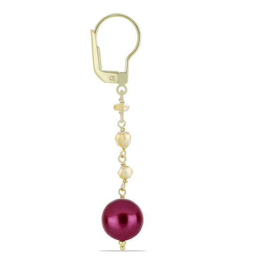 Brincos de Prata com Banho de Ouro com Pérola de Água Doce Roxo e Citrino de Ural