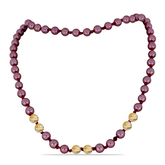 Colar com Pérola de Água Doce Roxo e Citrino de Ural