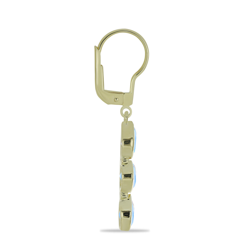 Brincos de Prata com Banho de Ouro com Pedra da Lua Arco-íris