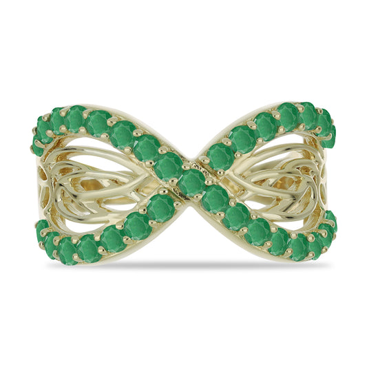 Anel de Prata com Banho de Ouro com Esmeralda do Brasil Contraste: Cabeca de Veado (800)