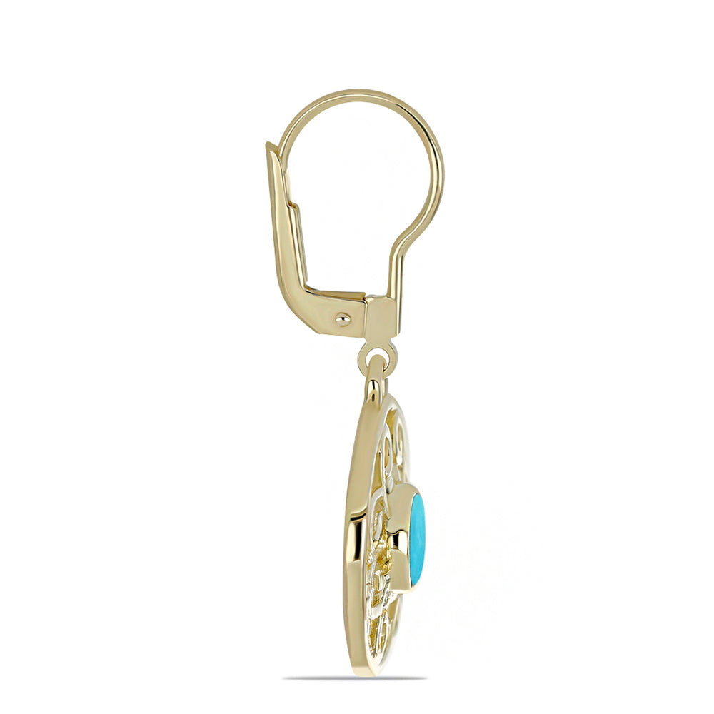 Brincos de Prata com Banho de Ouro com Turquesa Bela Adormecida