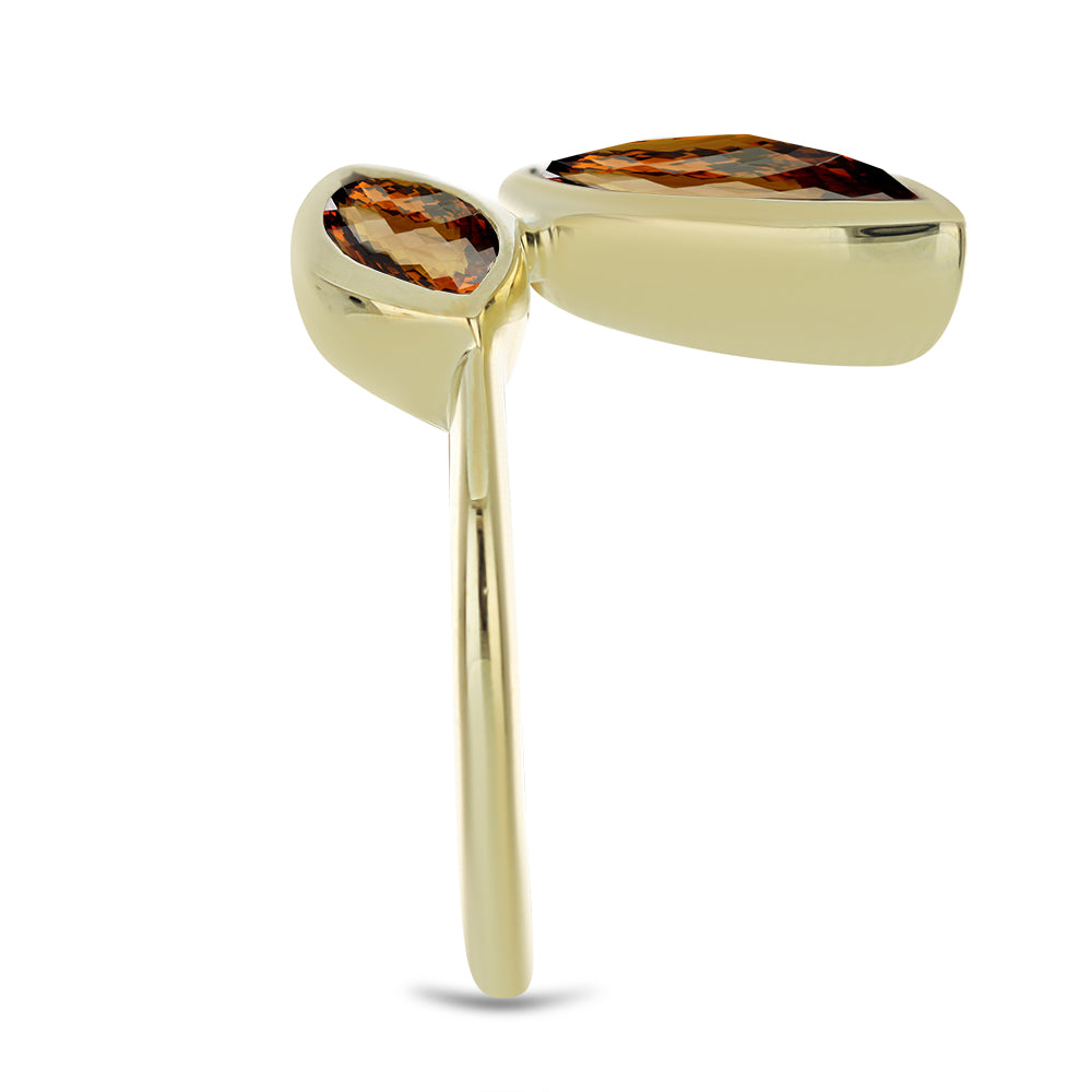 Anel de Prata com Banho de Ouro com Quartzo Cognac Contraste: Cabeca de Veado (800)