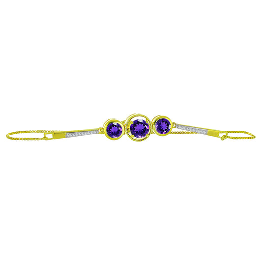 Pulseira de Prata com Banho de Ouro com Ametista de Marrocos e Topázio Branco Contraste: Cabeca de Veado (800)