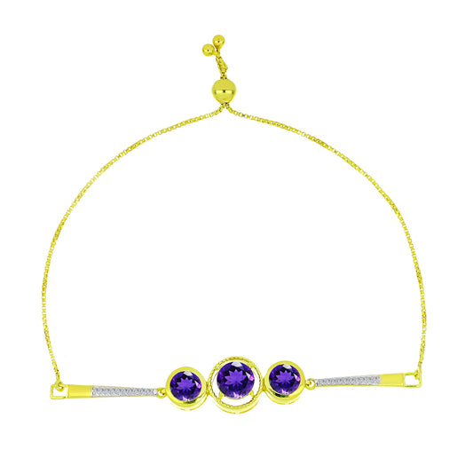 Pulseira de Prata com Banho de Ouro com Ametista de Marrocos e Topázio Branco Contraste: Cabeca de Veado (800)