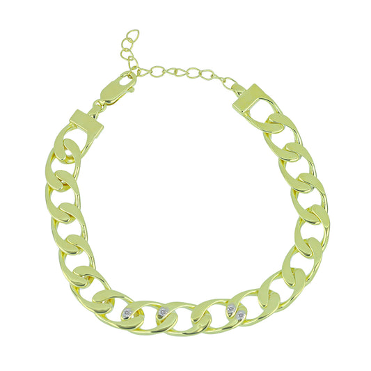 Pulseira de Prata com Banho de Ouro com Diamante Branco Contraste: Cabeca de Veado (800)