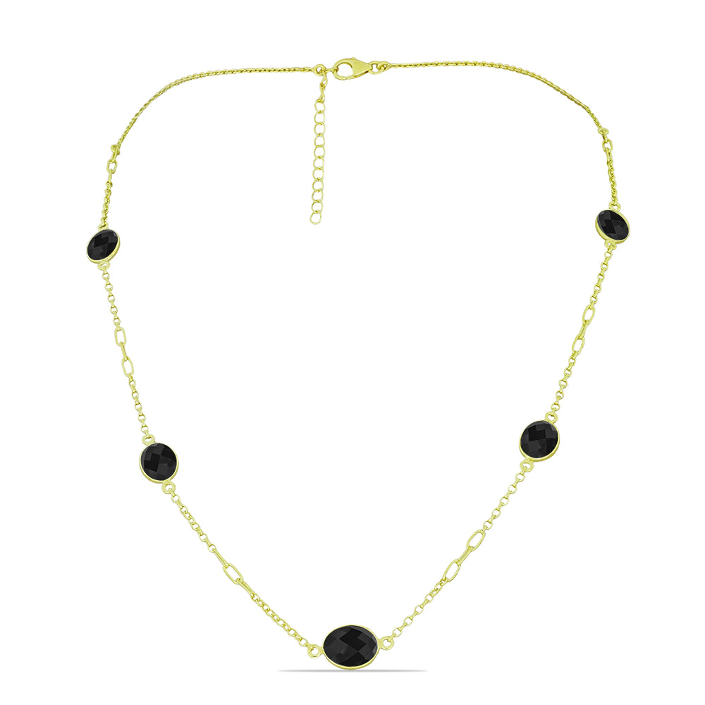 Colar de Prata com Banho de Ouro com Espinela Preta Contraste: Cabeca de Veado (800)