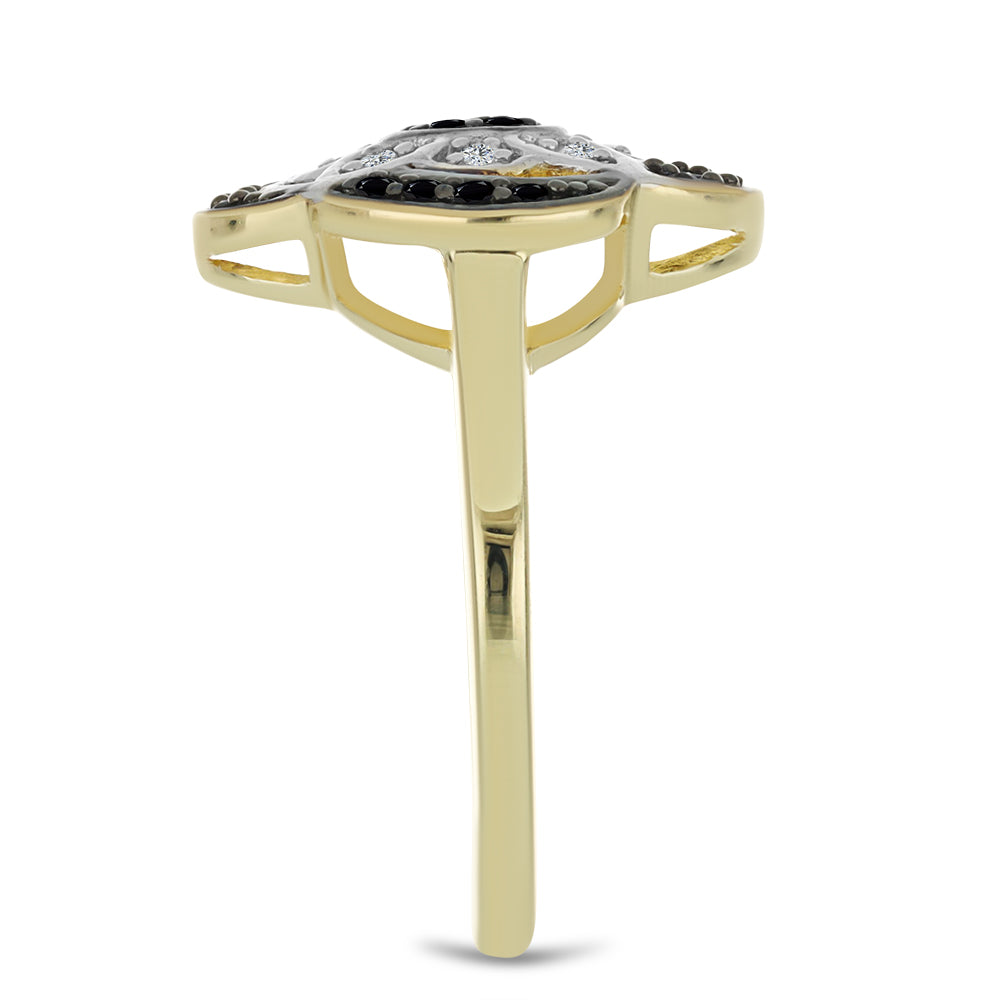 Anel de Prata com Banho de Ouro com Espinela Preta e Topázio Branco Contraste: Cabeca de Veado (800)