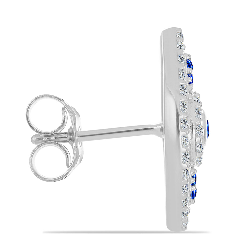 Brincos de Prata com Safira Azul Australiana e Topázio Branco