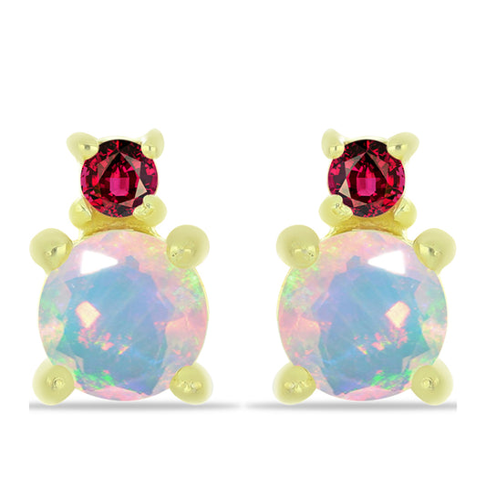 Brincos de Prata com Banho de Ouro com Opala Welo e Turmalina Chakra