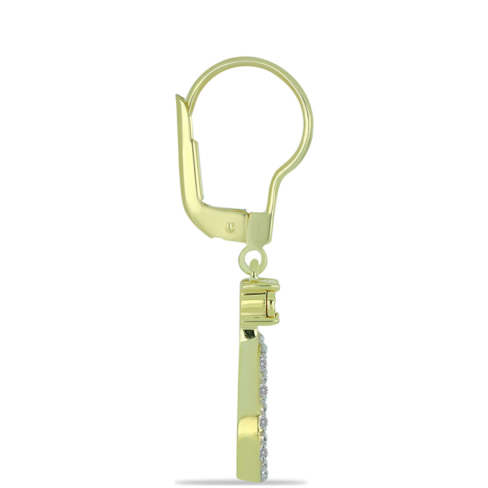 Brincos de Prata com Banho de Ouro com Diamante Vermelho e Diamante Branco