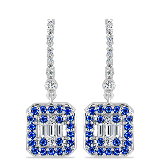 Brincos de Prata com Safira Azul Australiana e Topázio Branco Contraste: Cabeca de Veado (800)