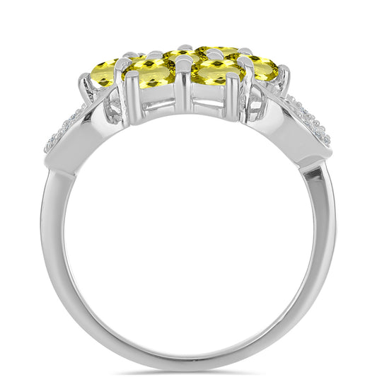 Anel de Prata com Topázio Cor de Limão e Topázio Branco Contraste: Cabeca de Veado (800)