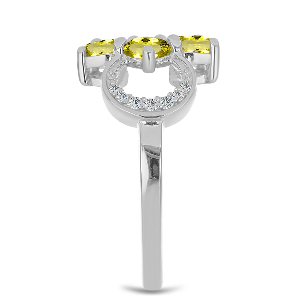 Anel de Prata com Topázio Cor de Limão e Topázio Branco Contraste: Cabeca de Veado (800)