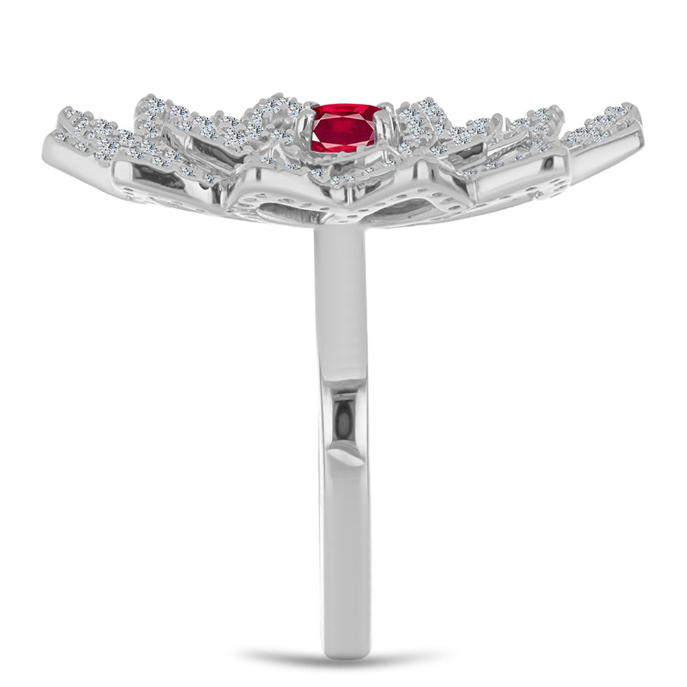 Anel de Prata com Rubi de Madagáscar e Topázio Branco Contraste: Cabeca de Veado (800)