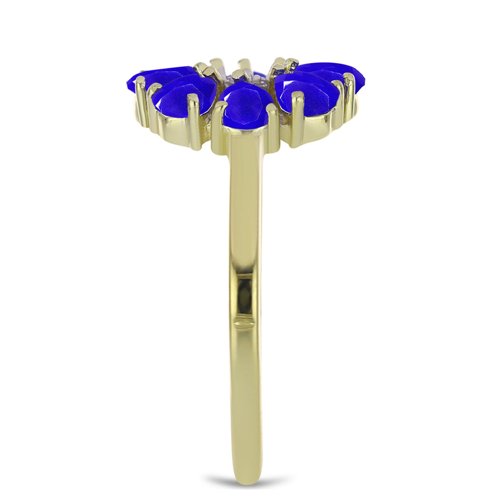 Anel de Prata com Banho de Ouro com Ágata Azul e Topázio Branco