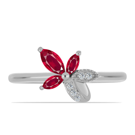 Anel de Prata com Rubi de Madagáscar e Topázio Branco