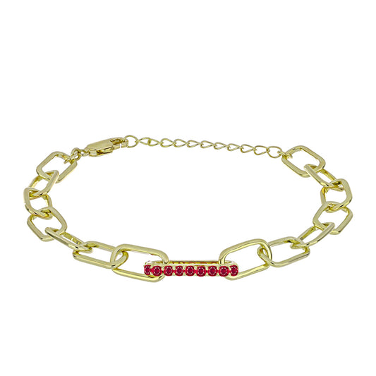 Pulseira de Prata com Banho de Ouro com Rubi de Madagáscar Contraste: Cabeca de Veado (800)