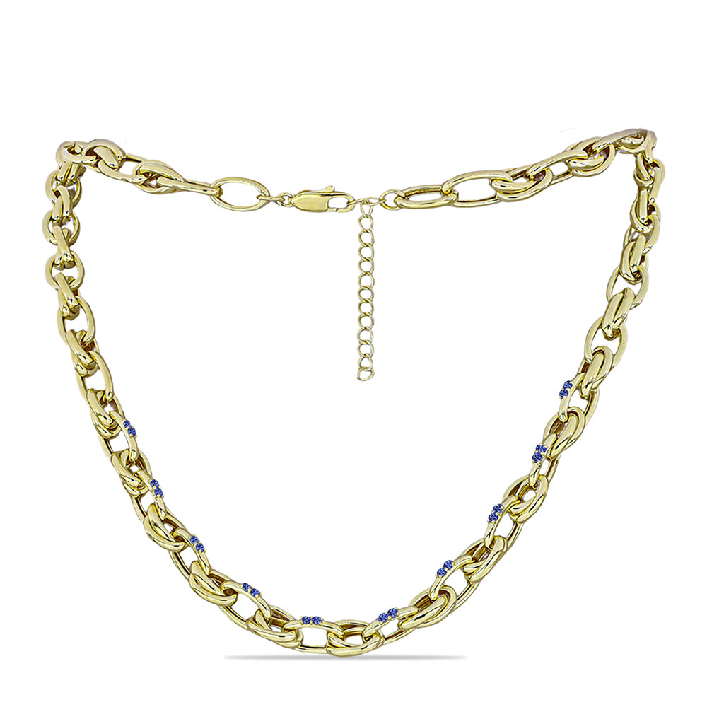 Colar de Prata com Banho de Ouro com Tanzanite Contraste: Cabeca de Veado (800)