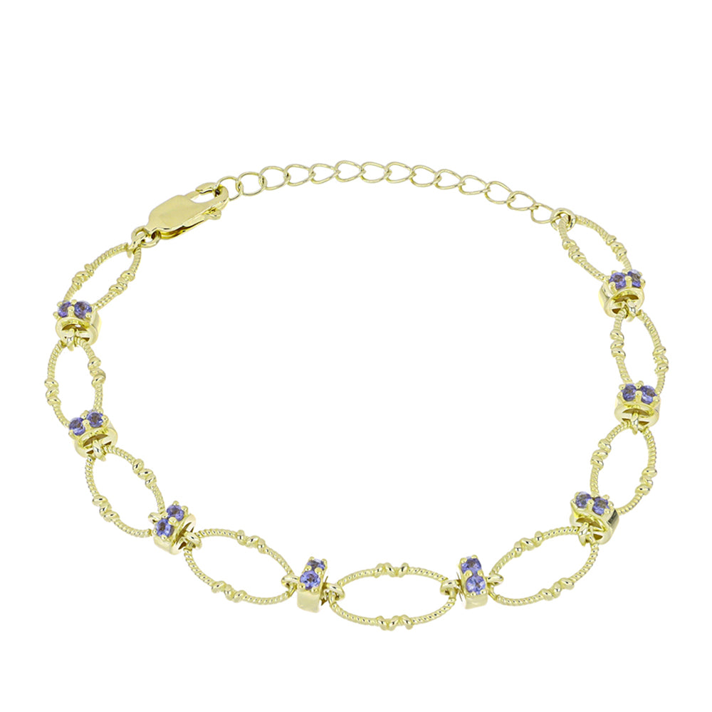 Conjunto de Prata com Banho de Ouro com Tanzanite ( Colar+Pulseira ) Contraste: Cabeca de Veado (800)