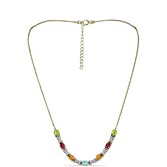 Colar de Prata com Banho de Ouro com Turmalina Chakra e Topázio Branco Contraste: Cabeca de Veado (800)