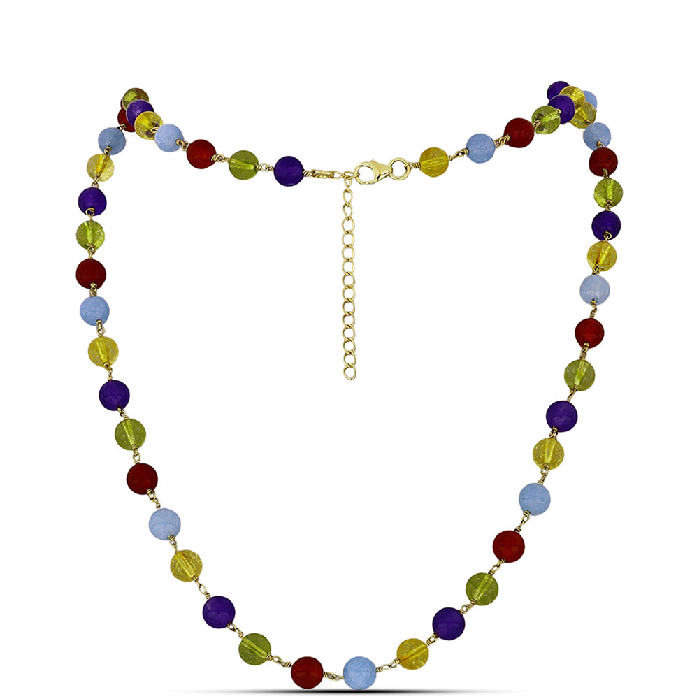 Colar de Prata com Banho de Ouro com Jade Roxa e Citrino de Ural