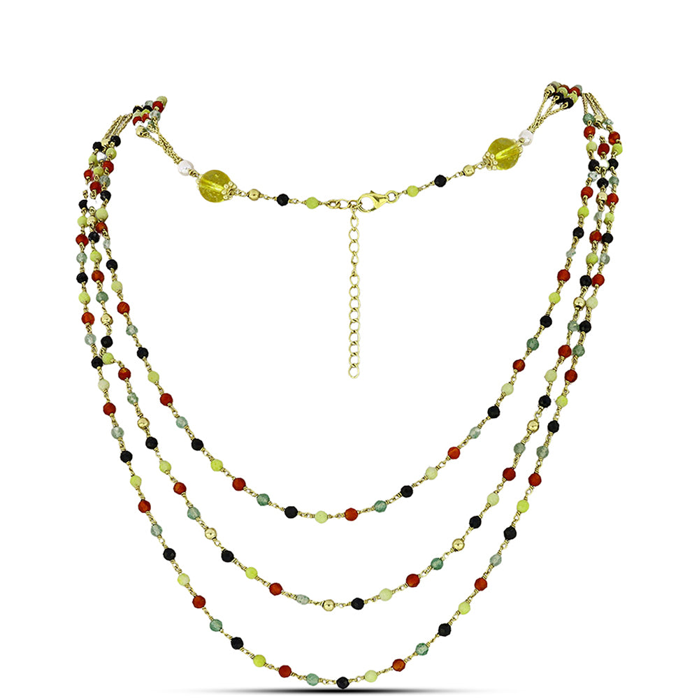 Colar de Prata com Banho de Ouro com Cornalina e Citrino de Ural Contraste: Cabeca de Veado (800)