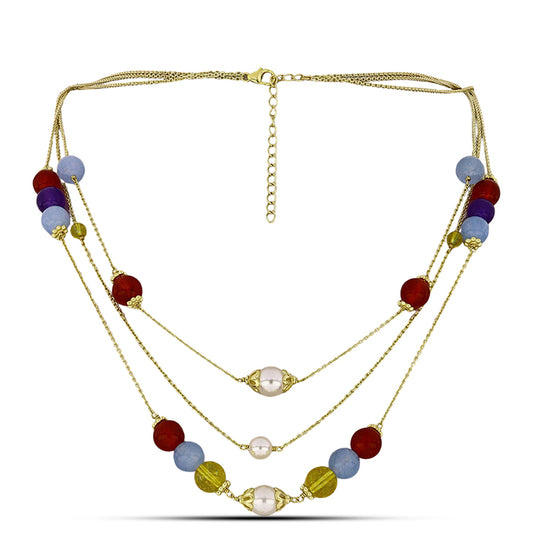 Colar de Prata com Banho de Ouro com Jade Roxa e Citrino de Ural Contraste: Cabeca de Veado (800)