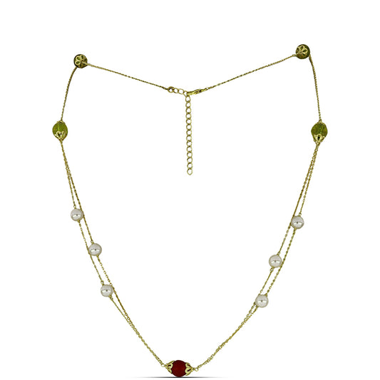 Colar de Prata com Banho de Ouro com Citrino de Ural e Cornalina Contraste: Cabeca de Veado (800)