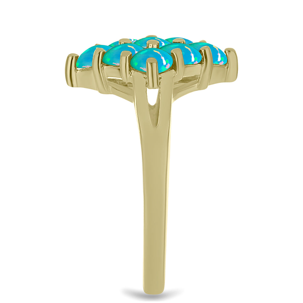 Anel de Prata com Banho de Ouro com Opala Azul Paraib da Etiópia Contraste: Cabeca de Veado (800)