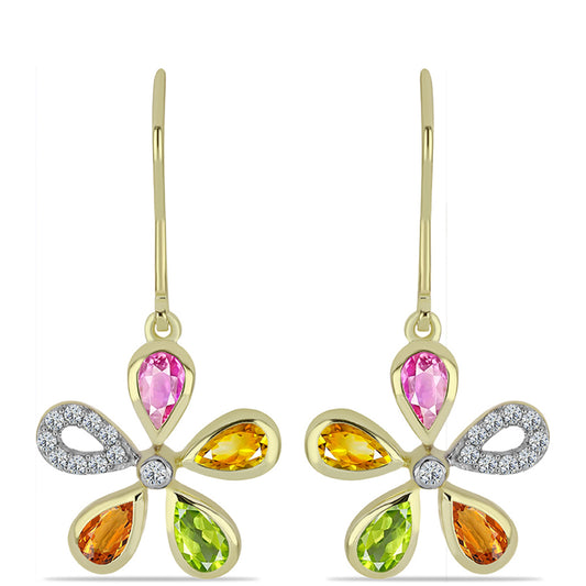 Brincos de Prata com Banho de Ouro com Safira Arco-íris de Rosebery e Topázio Branco