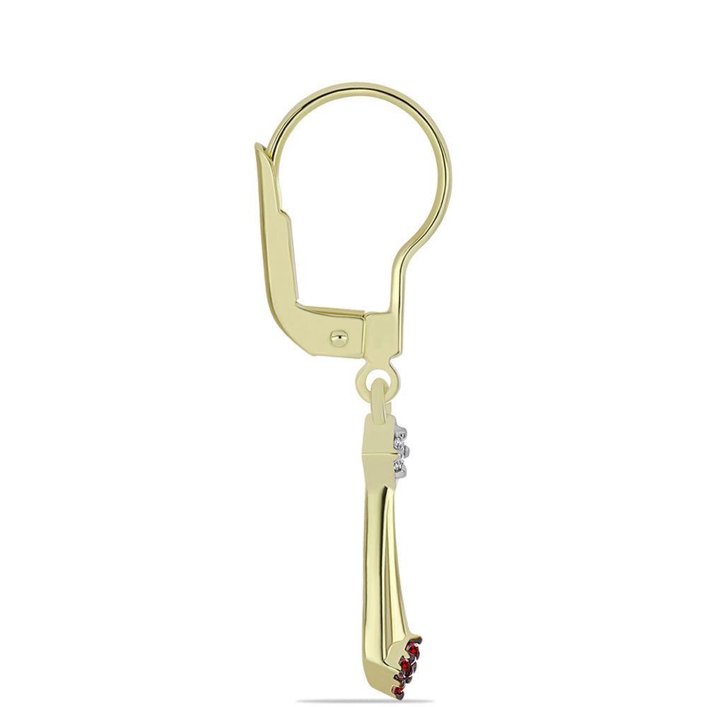 Brincos de Prata com Banho de Ouro com Diamante Vermelho e Diamante Branco