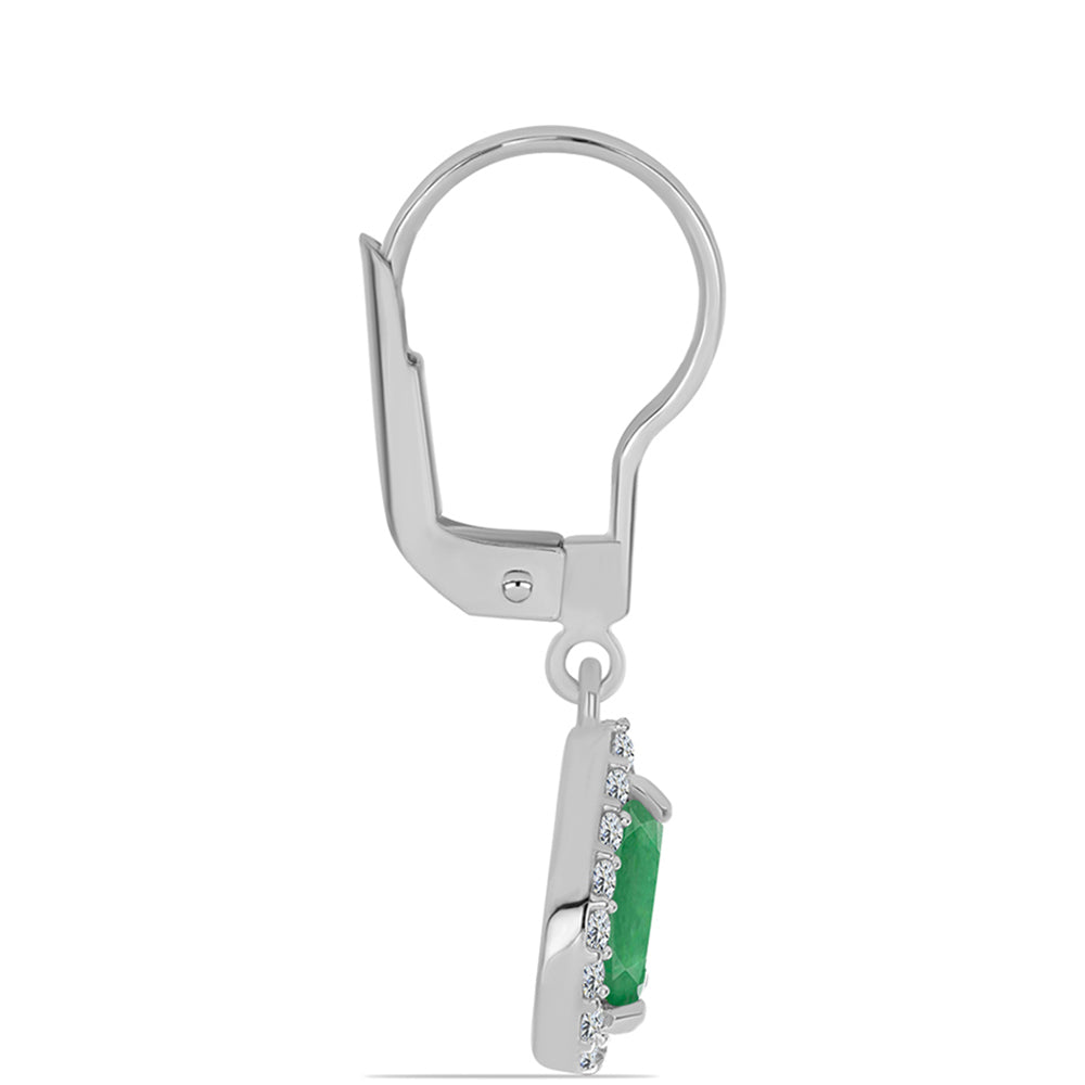 Brincos de Prata com Esmeralda do Brasil e Topázio Branco