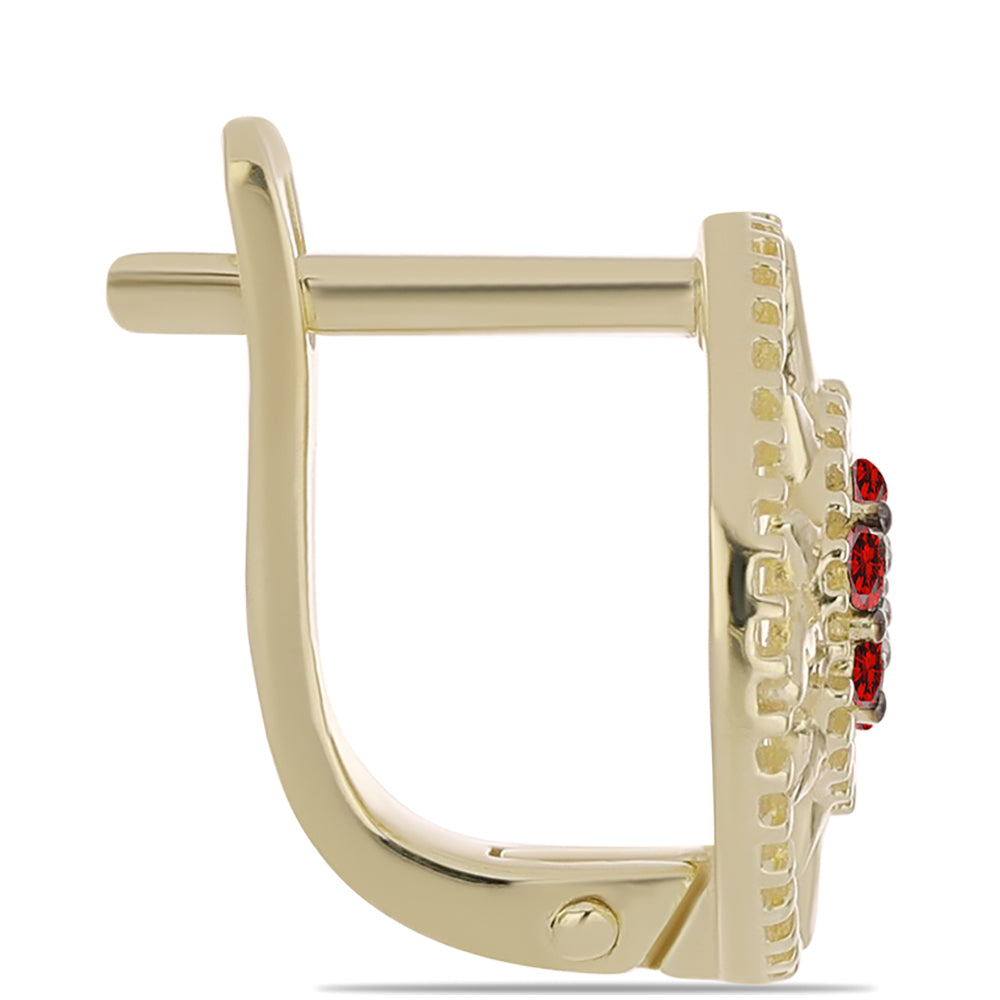 Brincos de Prata com Banho de Ouro com Diamante Vermelho e Diamante Branco