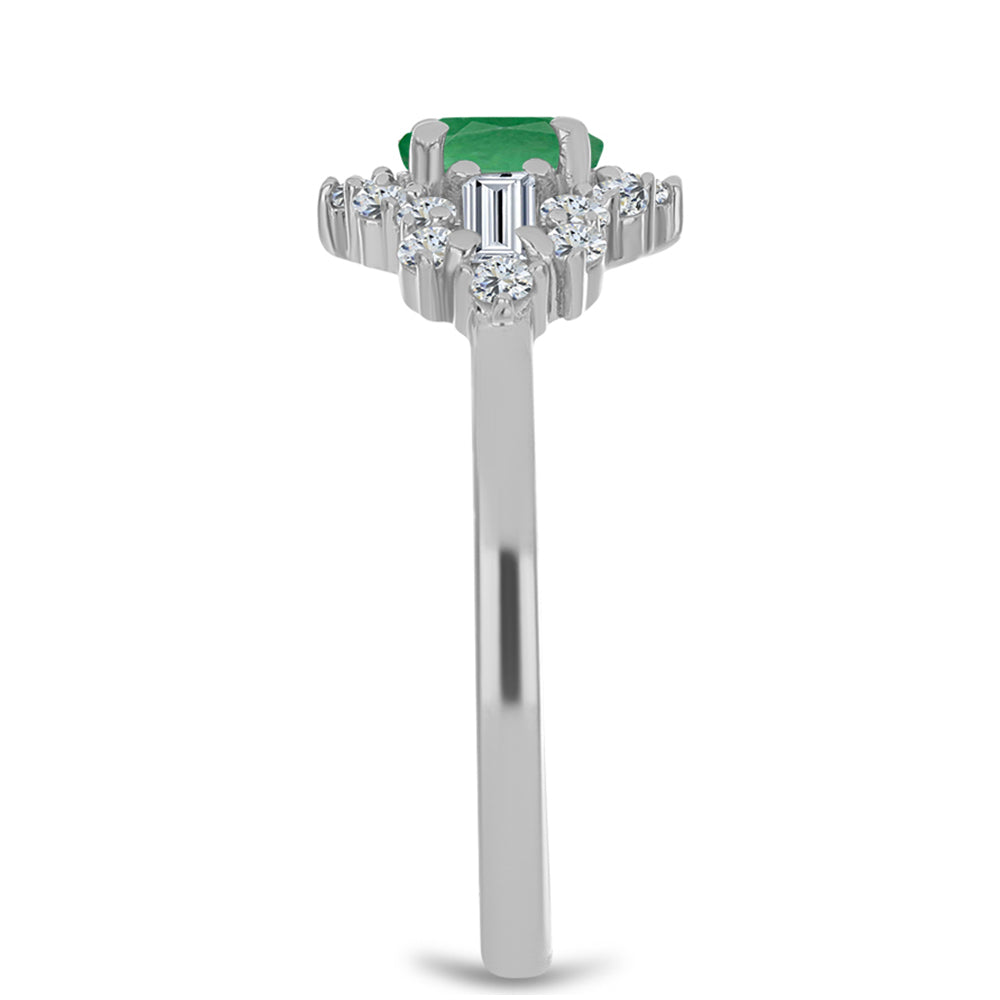 Anel de Prata com Esmeralda do Brasil e Topázio Branco