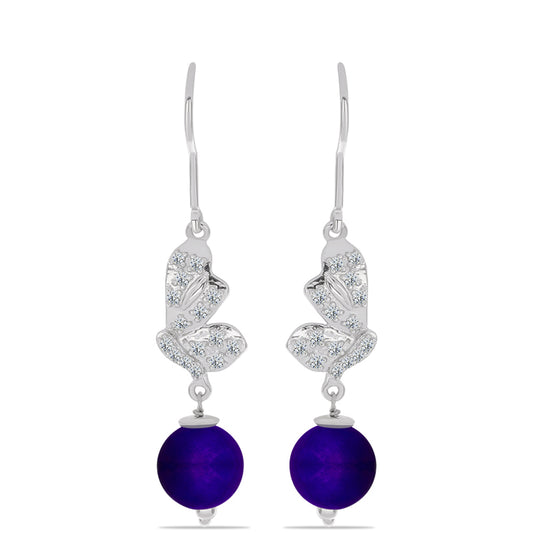 Brincos de Prata com Jade Roxa e Topázio Branco