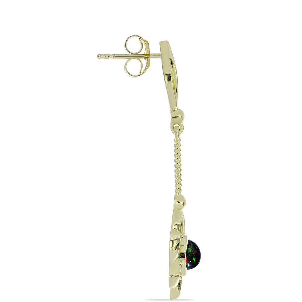 Brincos de Prata com Banho de Ouro com Opala Preta de Lega Dembi da Etiópia