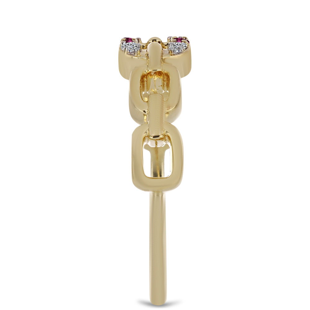 Anel de Prata com Banho de Ouro com Diamante Roxo e Diamante Branco