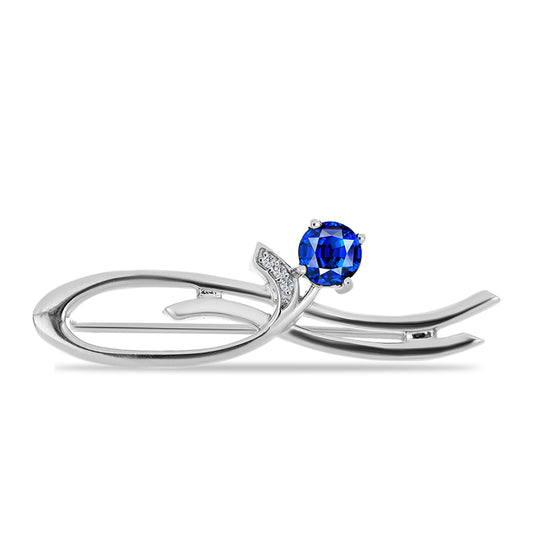 Alfinete de Prata com Safira Azul Australiana e Topázio Branco Contraste: Cabeca de Veado (800)