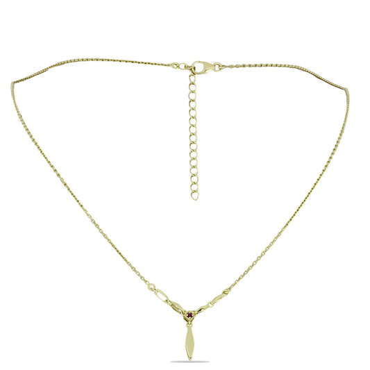 Colar de Prata com Banho de Ouro com Diamante Roxo Contraste: Cabeca de Veado (800)