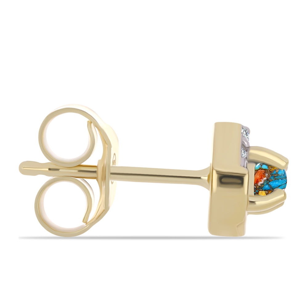 Brincos de Prata com Banho de Ouro com Ostra Turquesa e Topázio Branco