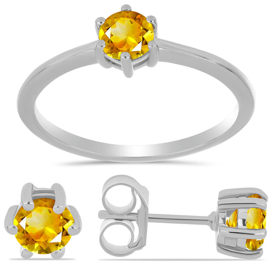 Conjunto de Prata com Citrino de Ural ( Brincos+Anel )